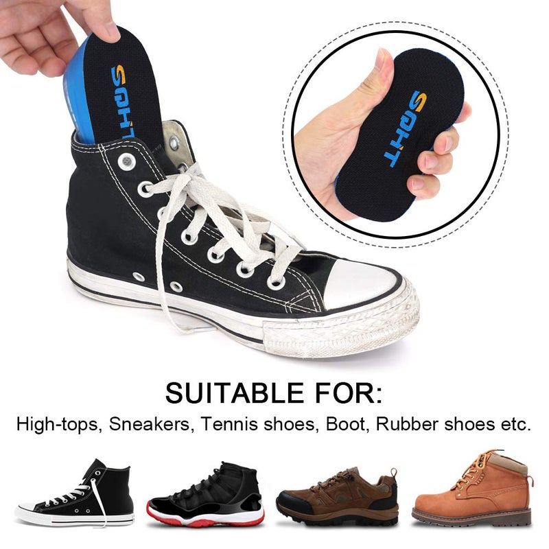 SQHT 's Height Increase Insoles - Gel Shoe Heel Lift Inserts & Pads  Achilles Tendon Cushion Cups for Men and Women (Large (1.4 "" Height)) Blue&Black - Image 4